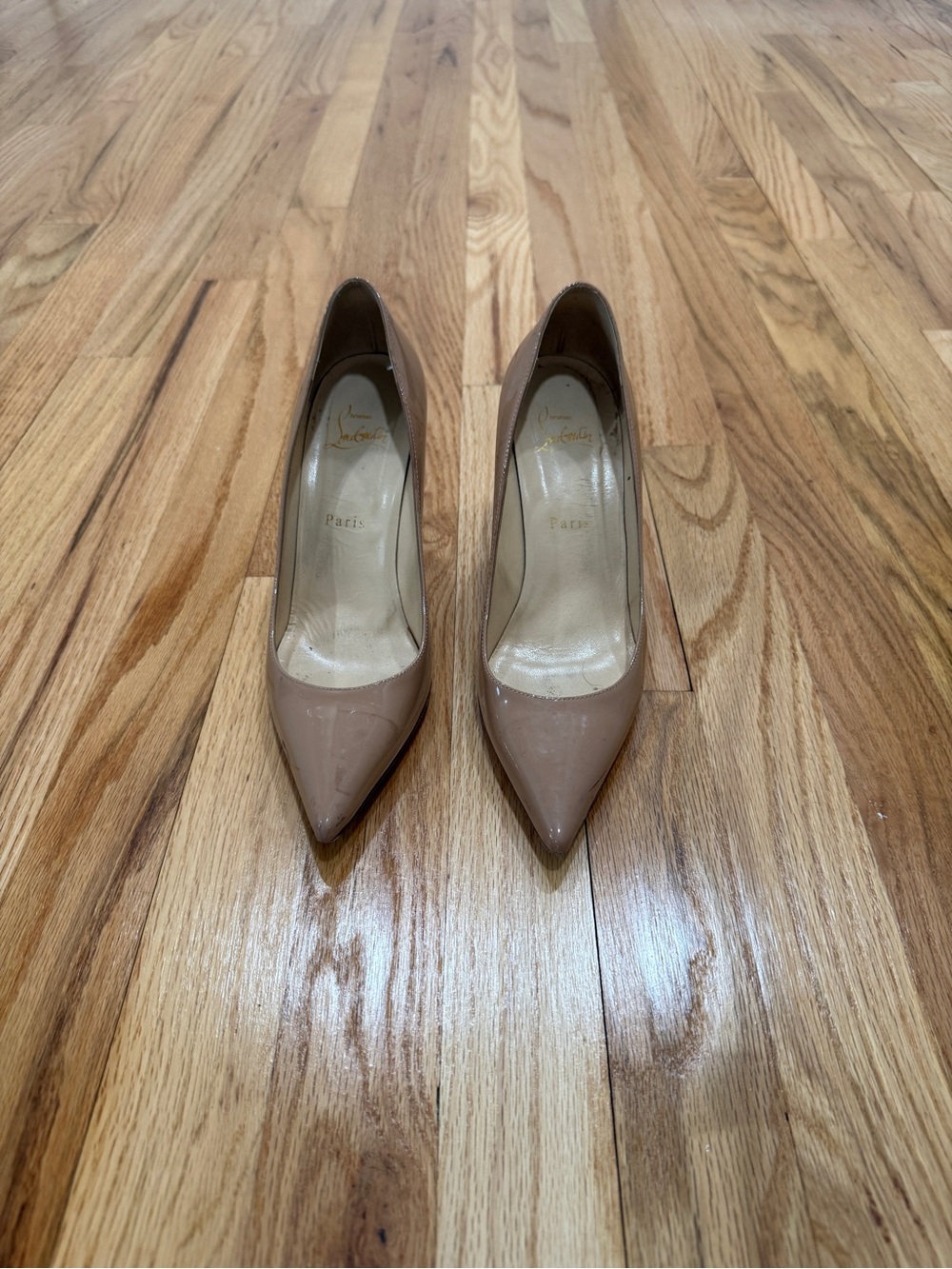 Christian Louboutin Beige Patent Pointed-Toe Pumps
